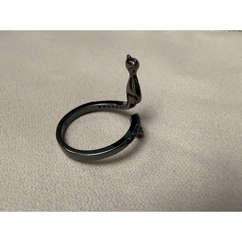 FRAGRANT JEWELS Black Cat Ring Size 5 Midnight Furry Friends Ruby Black Rhodium